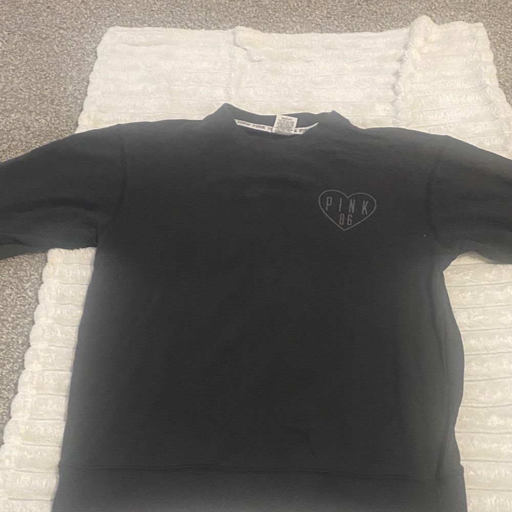 PINK Victoria's Secret Black Crewneck Sweatshirt with Heart Logo